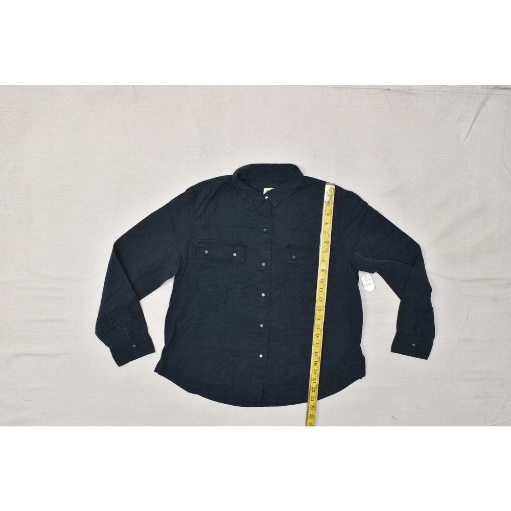Gap 1969 Navy Black Lyocell Utility Button Down Shirt Top Blouse L Petite - Picture 2 of 8